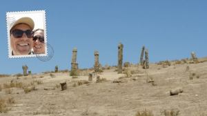 28 September: A pagan cemetery, world-unique(!), in north-east of Iran, near Khaled Nabi shrine, a 15 min walk from one of the three shrines. The cemetery: a celebration of life with tombstones of phalluses for men and butterflies/angels for women.  4 hours return journey from Gonbad Kavus, a 4x4 drive well-worth it! (Khaled Nabi was a Nestorian-Christian, see tiny white church with green roof to the right above the spectacular sea of steppe hills).